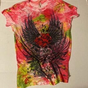 Hip Tee Tie Dye Rose and Crystal Accent T-shirt
